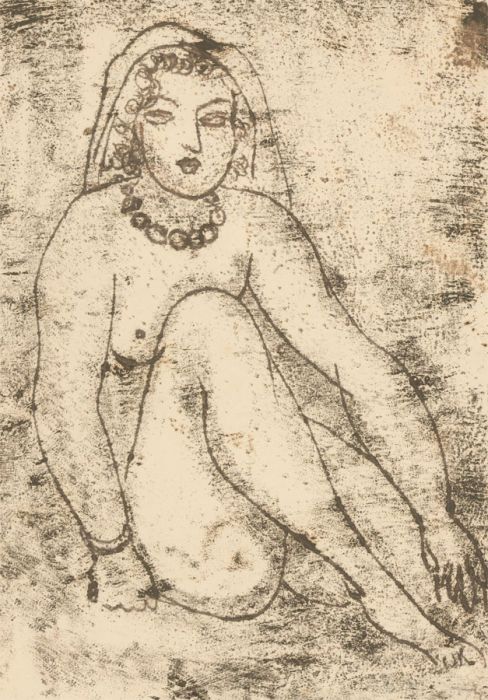 Zygmunt Turkiewicz (1913-1973)  - Mid 20th Century Monotype, The Veiled Nude