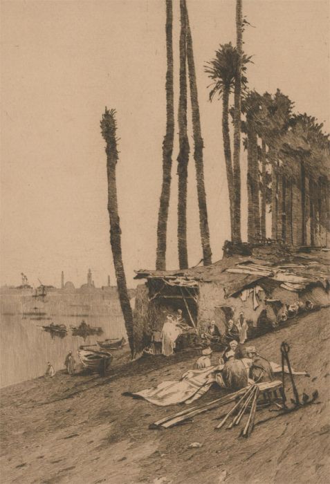 George Montbard (1841-1905) - Monogrammed Etching, Mending Sheets