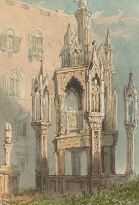 Continental Miniature - 19th Century Watercolour, Italian Gothic Monument