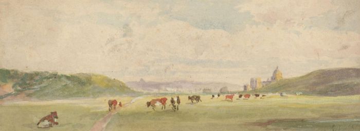Continental Miniature - 19th Century Watercolour, Fields and Cattle