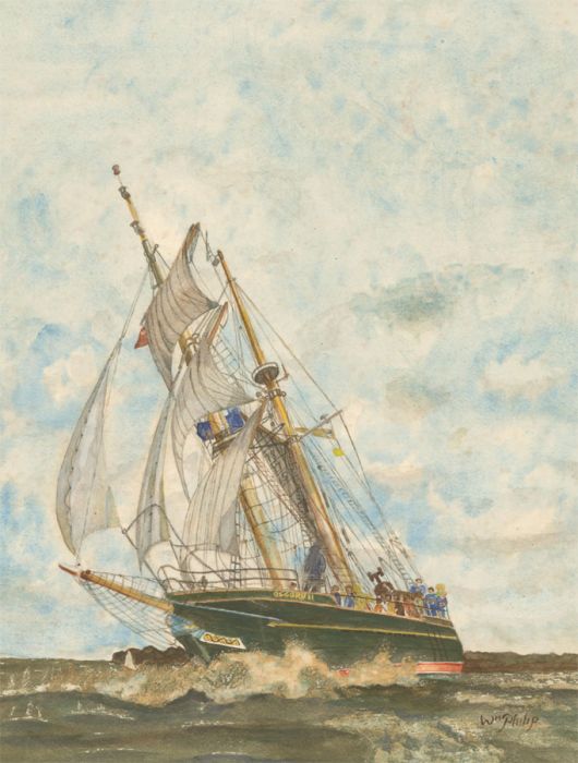 W.M. Philip - 1987 Watercolour, Asgard II, Irish Racing Brigantine