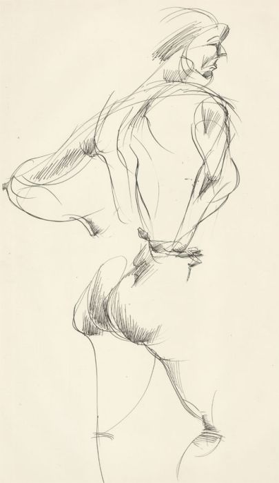 A. Mendes - 20th Century Pen and Ink Drawing, Standing Nude