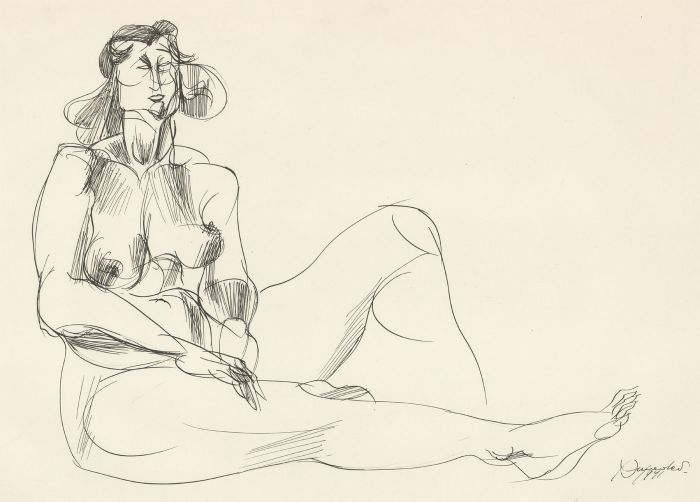 A. Mendes - Signed 1971 Pen and Ink Drawing, Reclining Nude