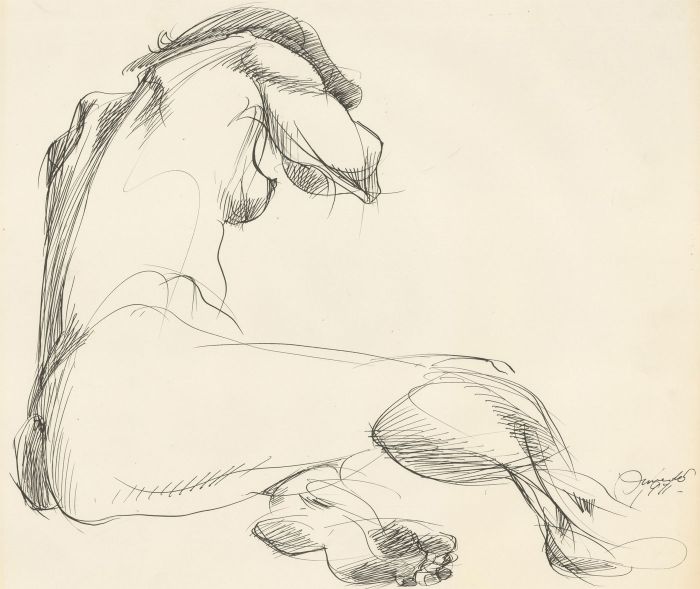 A. Mendes - Signed 1971 Pen and Ink Drawing, Hidden Nude
