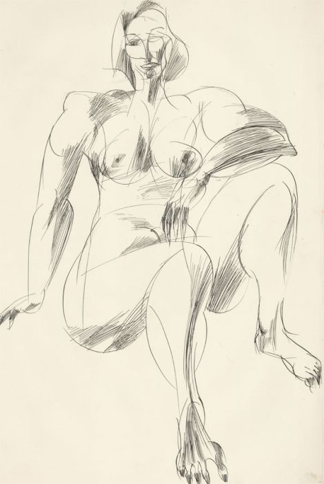 A. Mendes - 20th Century Pen and Ink Drawing, Cubist Nude