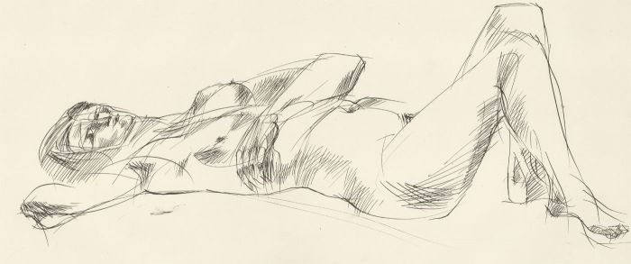 A. Mendes - 20th Century Pen and Ink Drawing, Relaxed Nude Figure