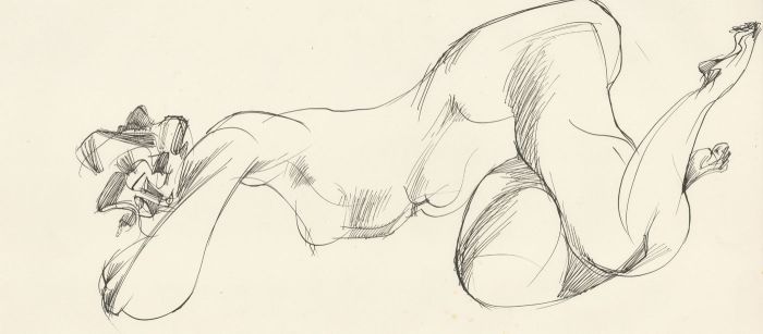 A. Mendes - 20th Century Pen and Ink Drawing, Dynamic Nude