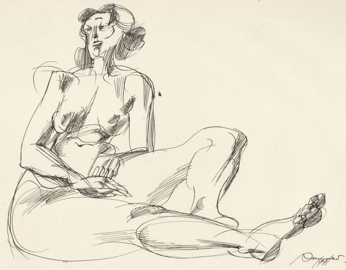 A. Mendes - 1971 Pen and Ink Drawing, The Waiting Nude