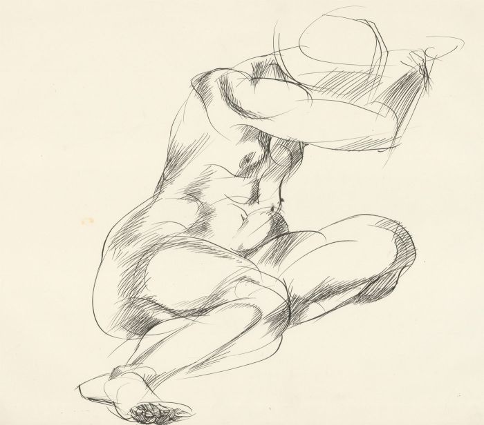 A. Mendes - 20th Century Pen and Ink Drawing, The Tired Model
