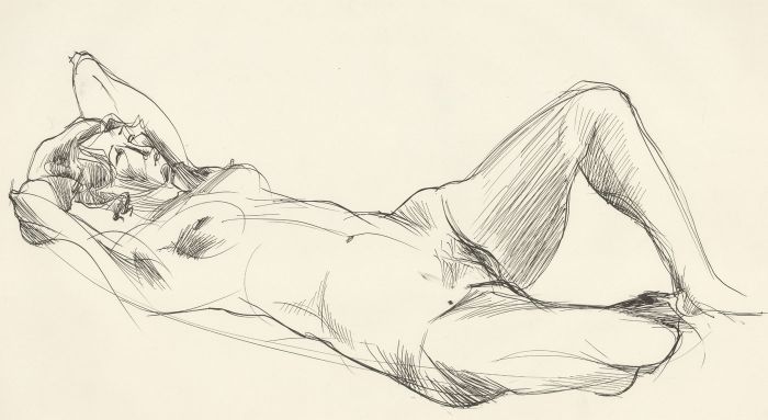 A. Mendes - 20th Century Pen and Ink Drawing, The Sleeping Model