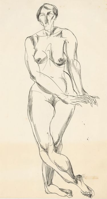 A. Mendes - 20th Century Pen and Ink Drawing, The Relaxed Nude