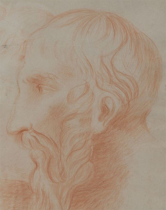Mid 20th Century Chalk Drawing - Profile of a Classical Man