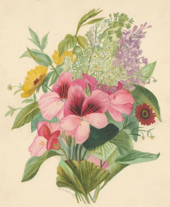 A.J. Gillies - 1874 Watercolour, Floral Bouquet