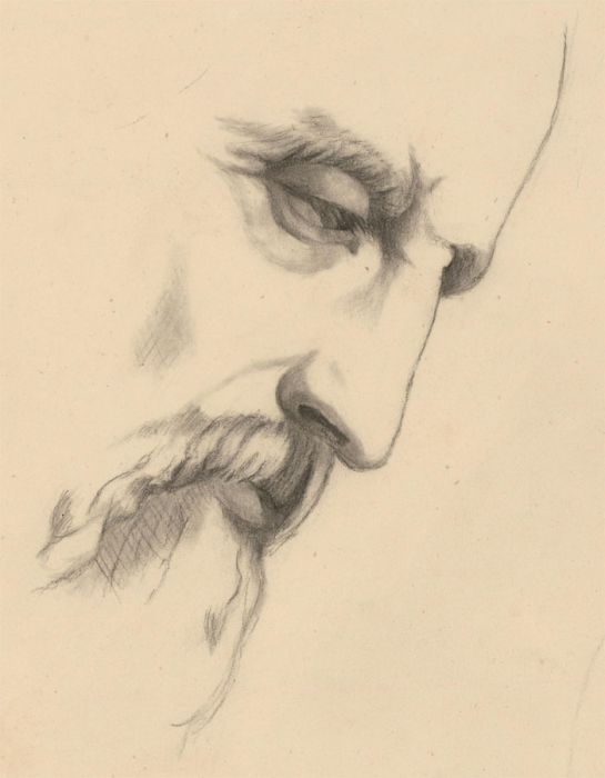 Early 20th Century Charcoal Drawing - Head Study in Profile, Elderly Gentleman