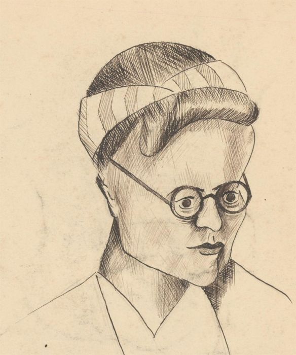 Early 20th Century Pen and Ink Drawing - Portrait of a Lady with Glasses