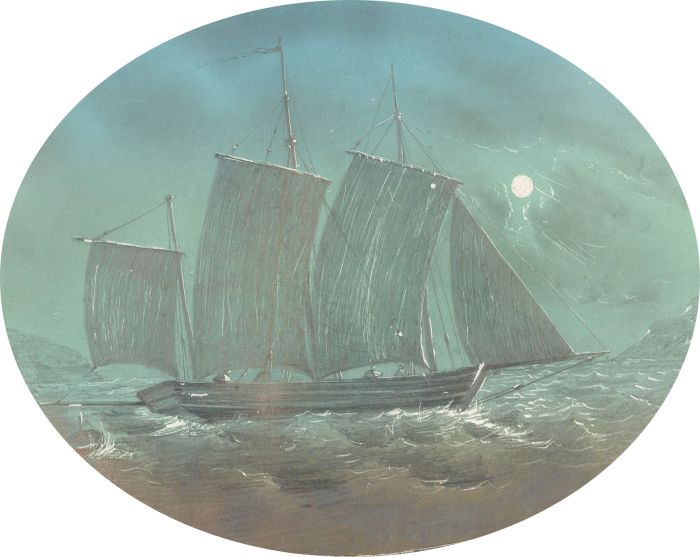 Charlotte Mary Barnard  1877-1969 - 1955 Mixed Media, Sailing Ship at Night