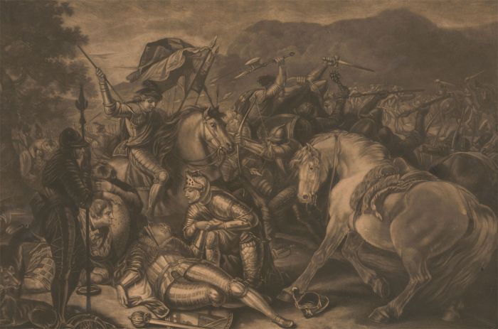 Philip Dawe (1750-1785) - 1822 Engraving, The Battle at Chevy Chase