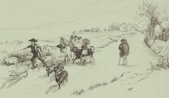 A pair of Late 19th Century Pen & Ink Drawings - Rural Farming Scenes