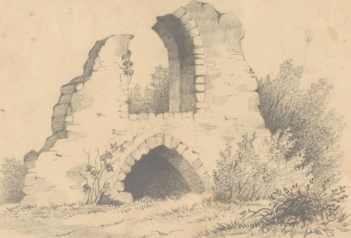 Mid 19th Century Graphite Drawing - Study of a Ruin