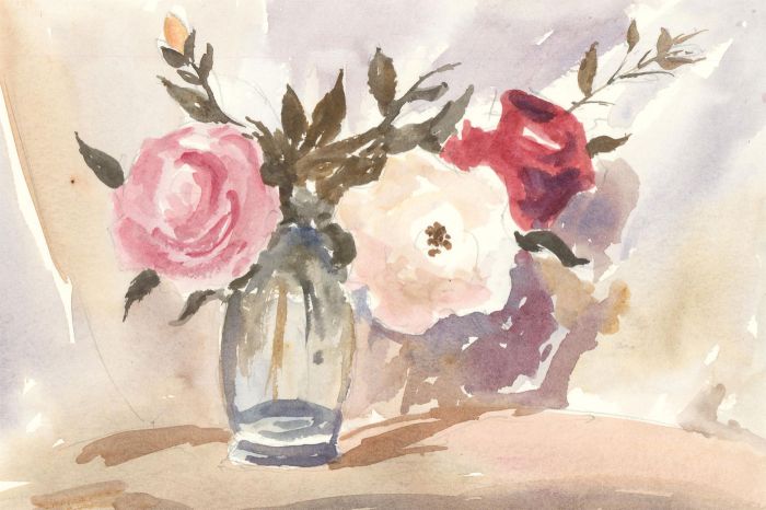 John A. Case - Contemporary Watercolour, Roses in a Glass Jar