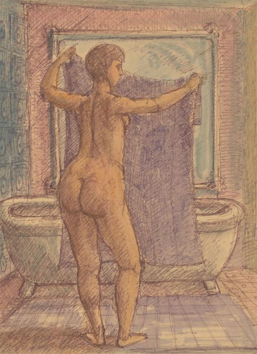 Arthur Kitching (1912-1981) - Mid 20th Century Pen and Ink Drawing, Bath Time