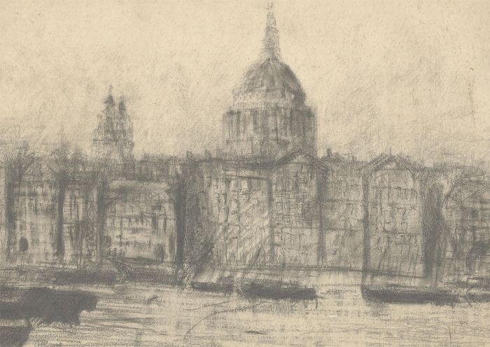 C.H.O. - Signed 1931 Graphite Drawing, St. Pauls Cathedral View from the Thames
