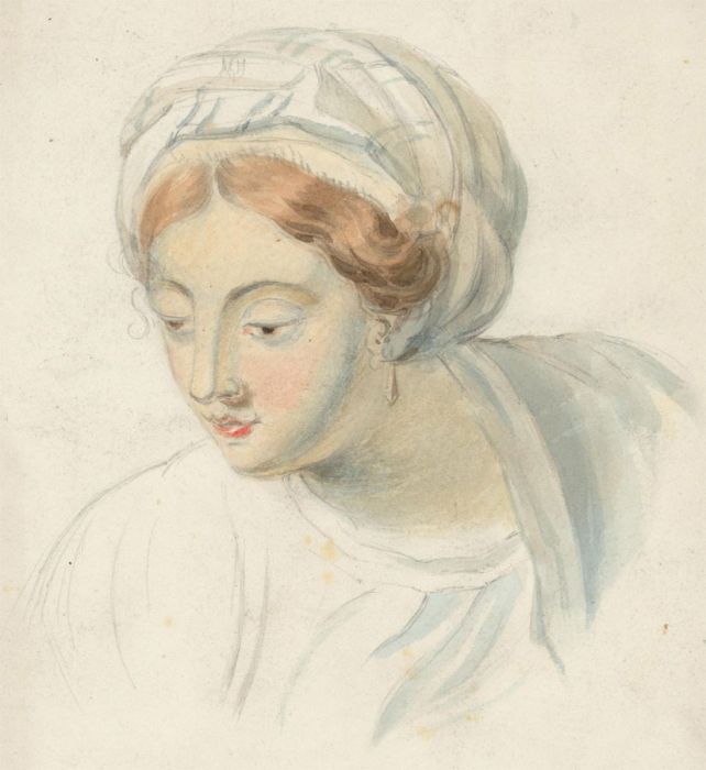 Mid 19th Century Watercolour - Head Study of a Lady