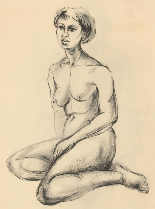 Mid 20th Century Pen and Ink Drawing - Nude Study of a Lady with Short Hair