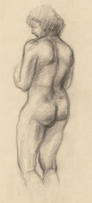 Dana Piesakowska - Signed Mid 20th Century Charcoal Drawing, Standing Nude Study