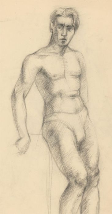 Double Sided Mid 20th Century Charcoal Drawing - Nude Study of a Man