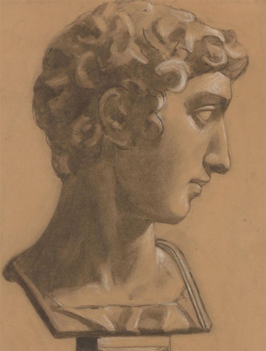 J. Bowes - Early 20th Century Charcoal Drawing, Bust of a Roman Soldier
