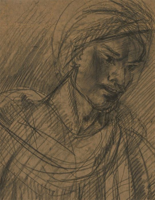 Mid 20th Century Charcoal Drawing - Portrait of a Woman