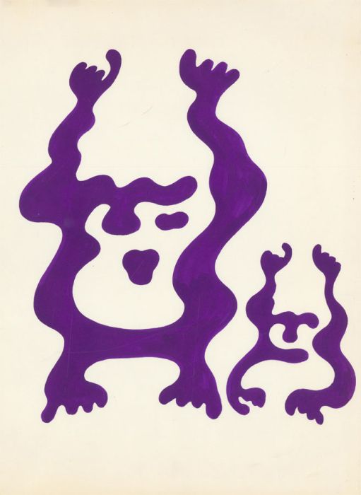 Arthur Mitson - Mid 20th Century Gouache, Purple Waving Monsters