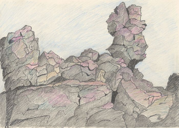 Arthur Mitson - Set of Three 1989 Coloured Pencil Drawings, Rock Face Studies