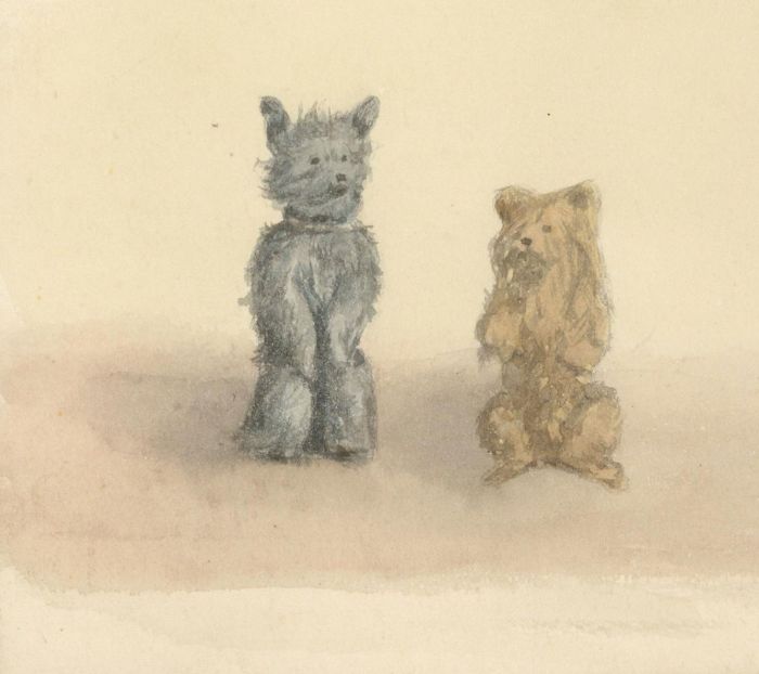 Amy F. Bridges - 1895 Watercolour, Two Dogs on Hind Legs