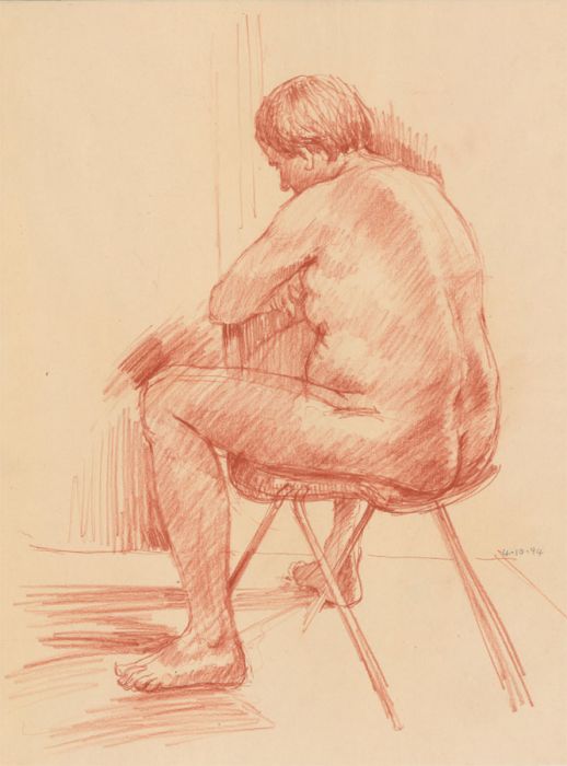 Clifford H. Thompson (1926-2017) - 1994 Chalk Drawing, Seated Female Nude VII