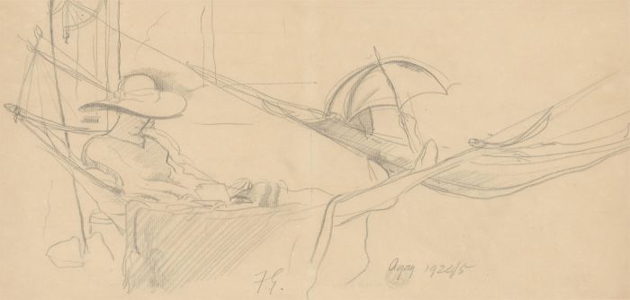 Frank Griffith (1889-1979) - 1924 Graphite Drawing, Sunbathing in Hammocks