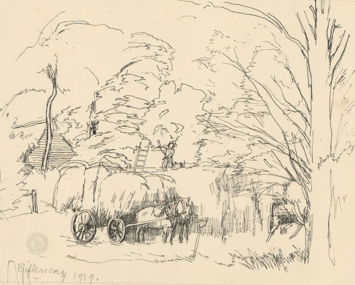 Frank Griffith (1889-1979) - 1919 Pen and Ink Drawing, Hay Harvest, Billericay