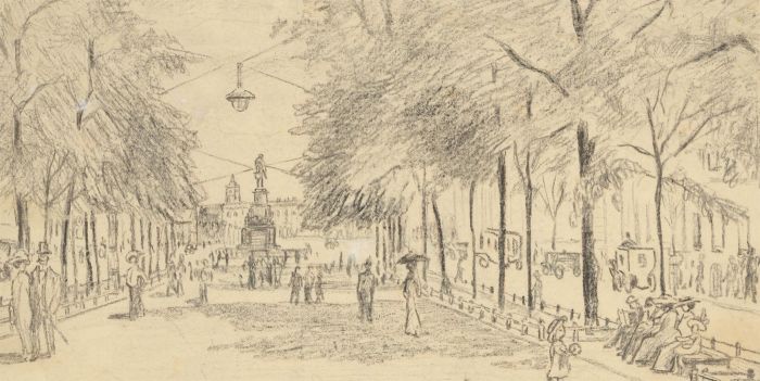 Julius Rosenbaum (1879-1956) - Charcoal Drawing, Under the Linden Trees, Berlin