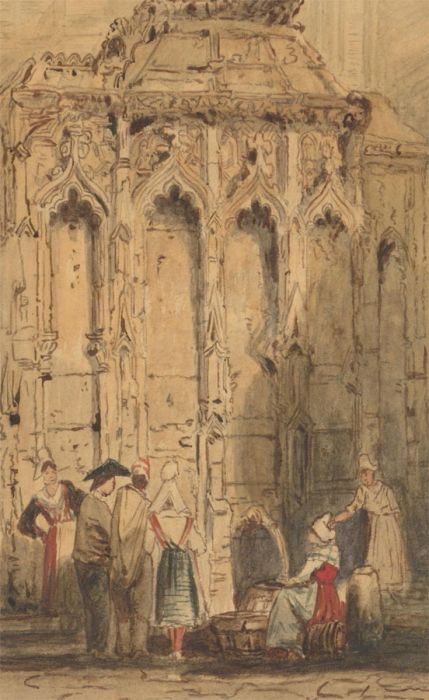 E.L. Lund - 1875 Watercolour, Fountain at Rouen