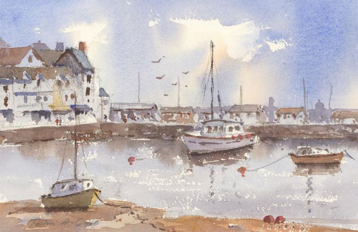 John A. Case - Signed Contemporary Watercolour, Coastal Harbourside Study