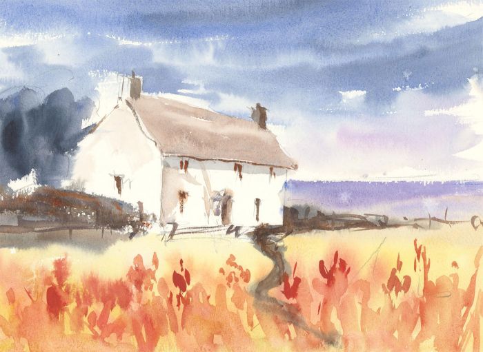John A. Case - Double Sided Contemporary Watercolour, Landscape Cottage Study