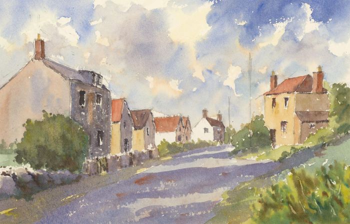 John A. Case - Contemporary Watercolour, Houses in the Street