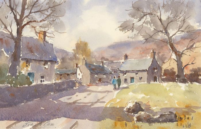 John A. Case - Contemporary Watercolour, Village Street Scene with Figures