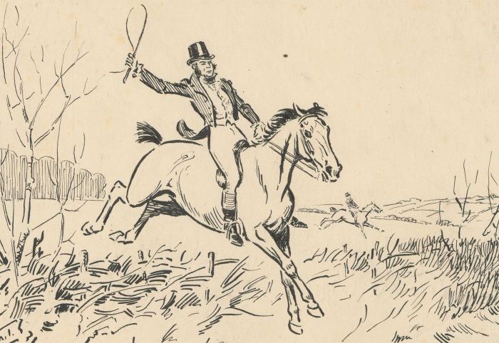 Moss Brothers Illustrations - Mid 20th Century Pen and Ink Drawing, The Jump