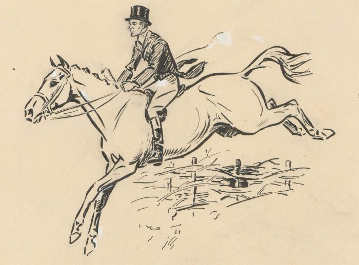 Moss Brothers Illustrations - Mid 20th Century Pen and Ink Drawing, The Hunt