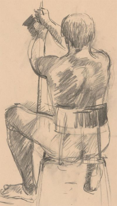 Clifford H. Thompson (1926-2017) - 1994 Charcoal Drawing, Seated Nude Male Study