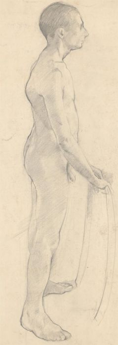 20th Century Graphite Drawing - Standing Male Nude