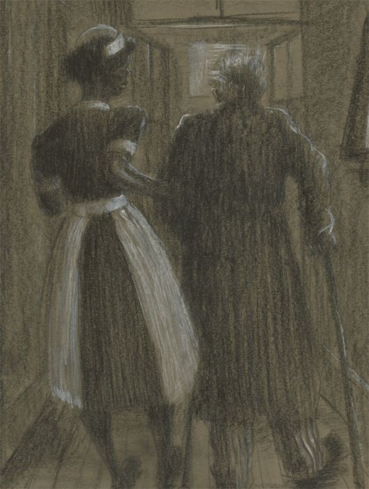 20th Century Charcoal Drawing - Nurse and Patient