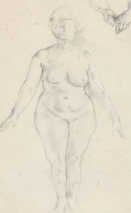 20th Century Graphite Drawing - Female Nude Standing